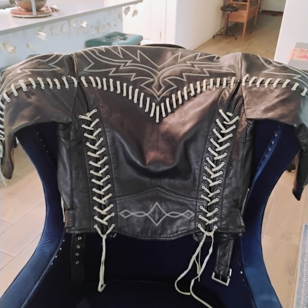 Michael Hoban Black Leather Jacket with White Accents
